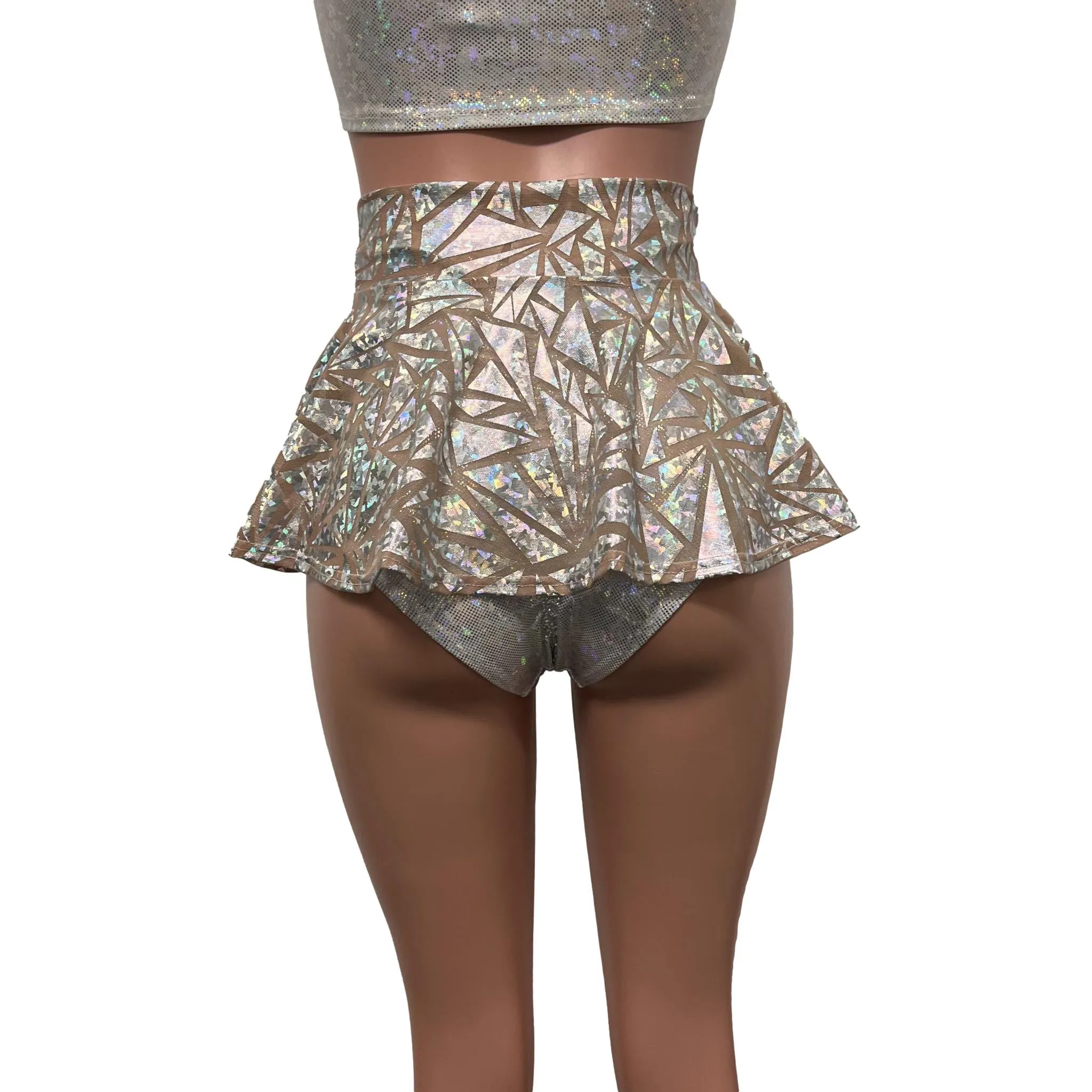 Holo Triangle Mesh Super Mini 10" High Waisted Skater Skirt