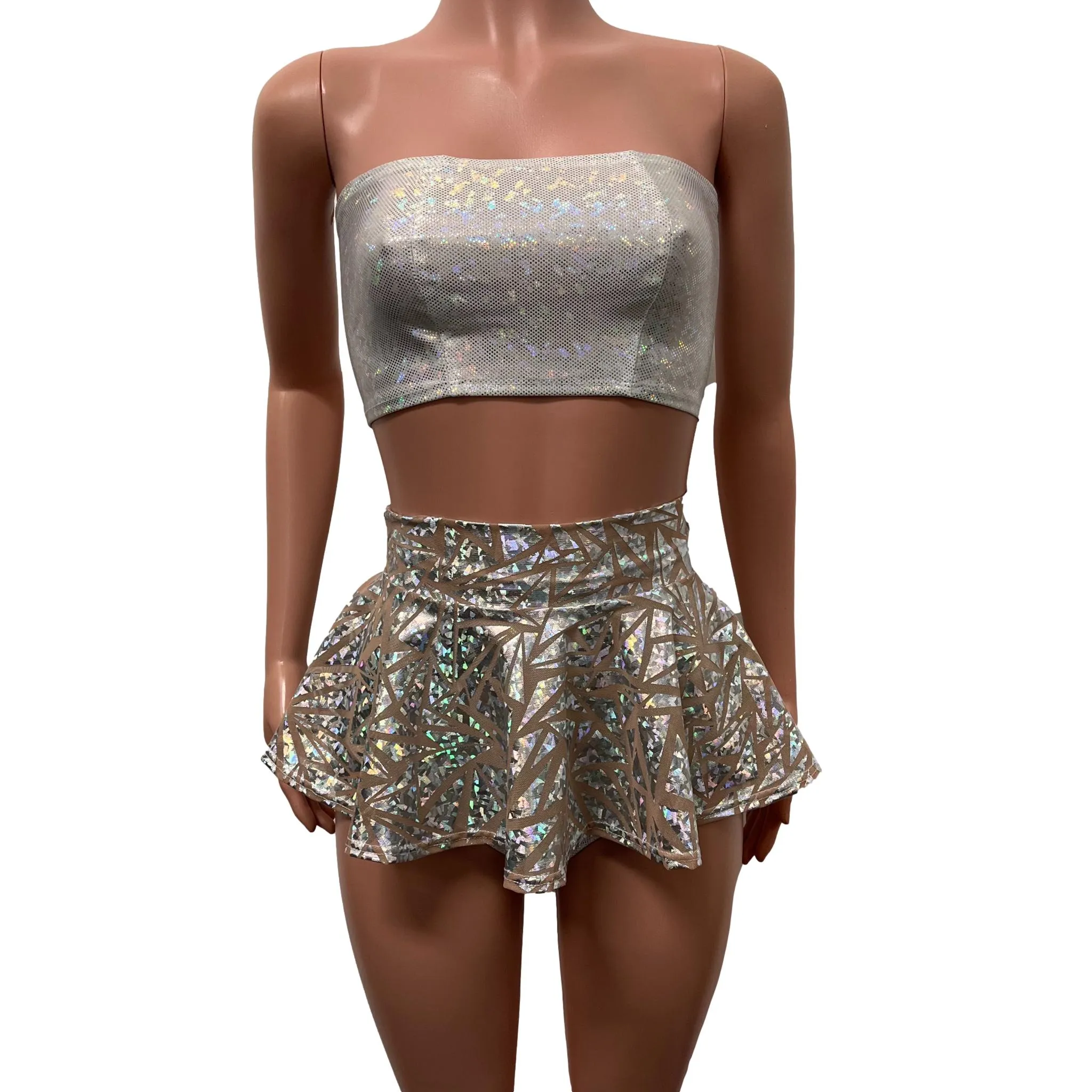 Holo Triangle Mesh Super Mini 10" High Waisted Skater Skirt