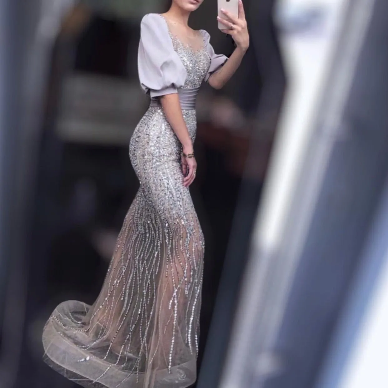 Keya Elegant Mermaid Evening Dress With Half Puff Sleeves