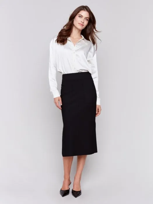 Knee Length Skirt with Side Slit and Pockets