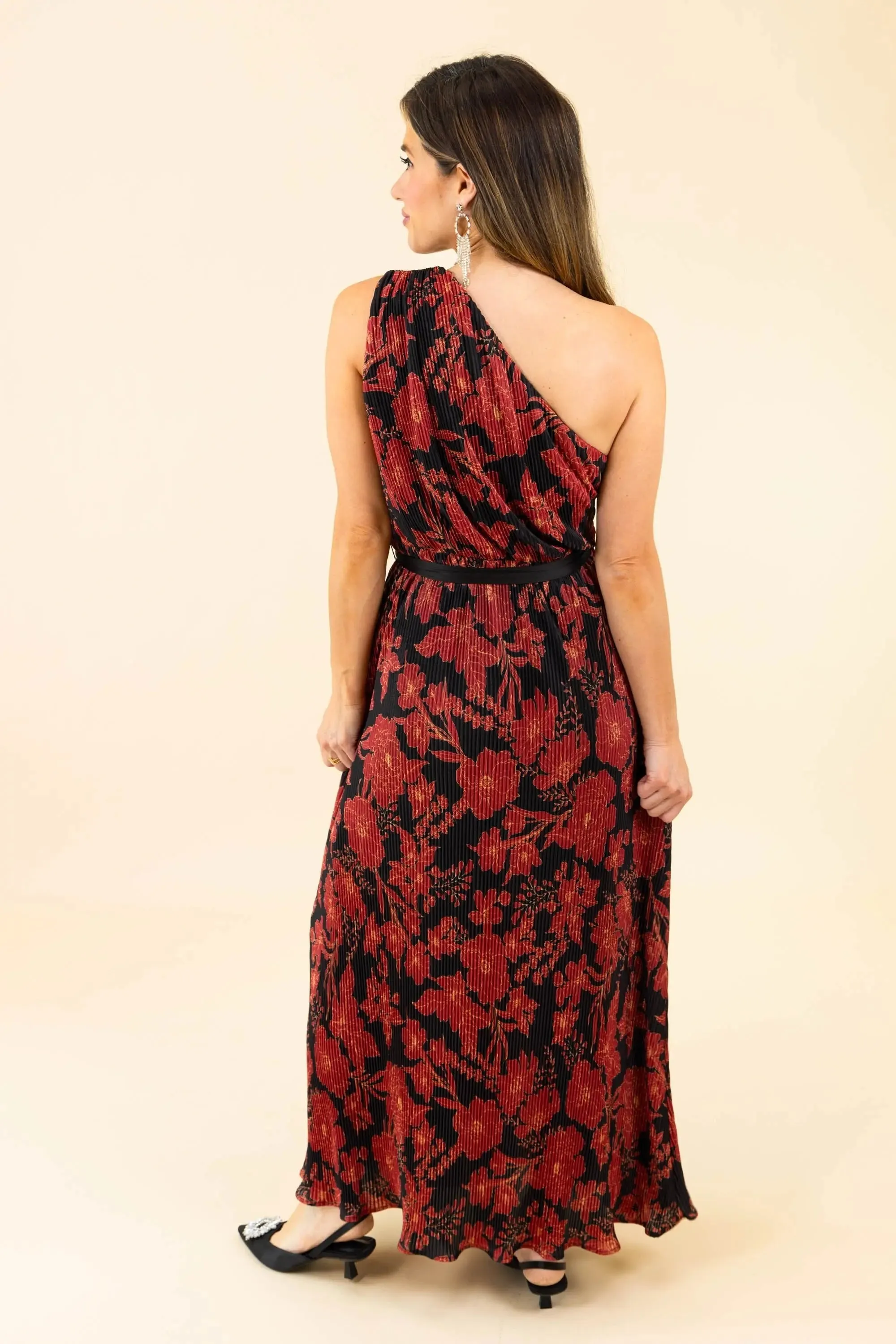 Let Me Love You Floral Pleated One Shoulder Maxi Dress