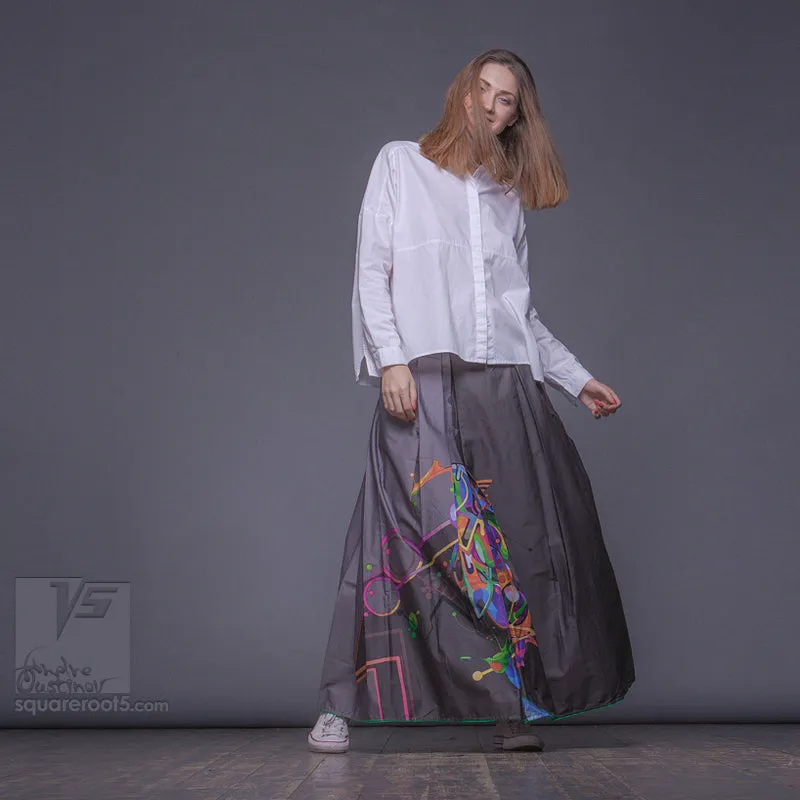 Long cotton skirt "Samurai Girl" model "Cosmic Gray"