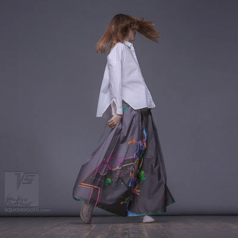 Long cotton skirt "Samurai Girl" model "Cosmic Gray"