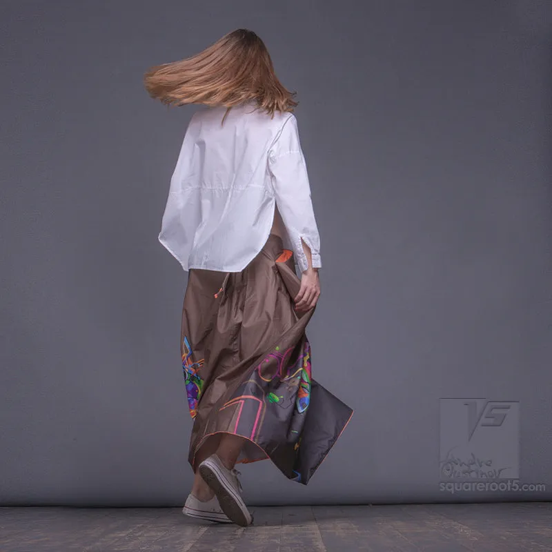 Long cotton skirt "Samurai Girl" model "Cosmic Ochre"