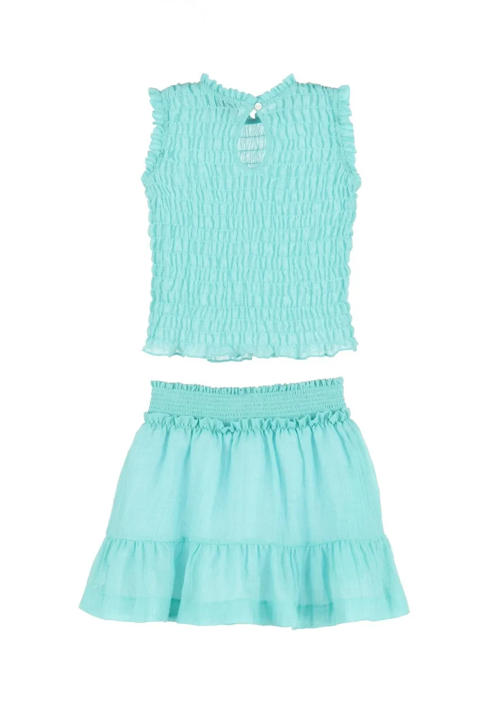 Luli & Me Gabby Girls Dressy Susan Smocked Skirt Set - Aqua