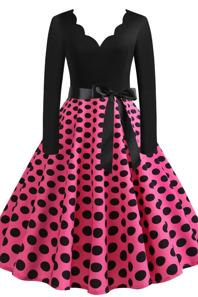Midi Long Sleeve A-Line V-Neck Swing Dress