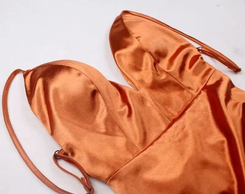 Orange Cut Out Sling Mermaid Satin Dress
