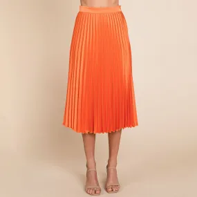 Orange Pleated High Waisted Midi Skirt