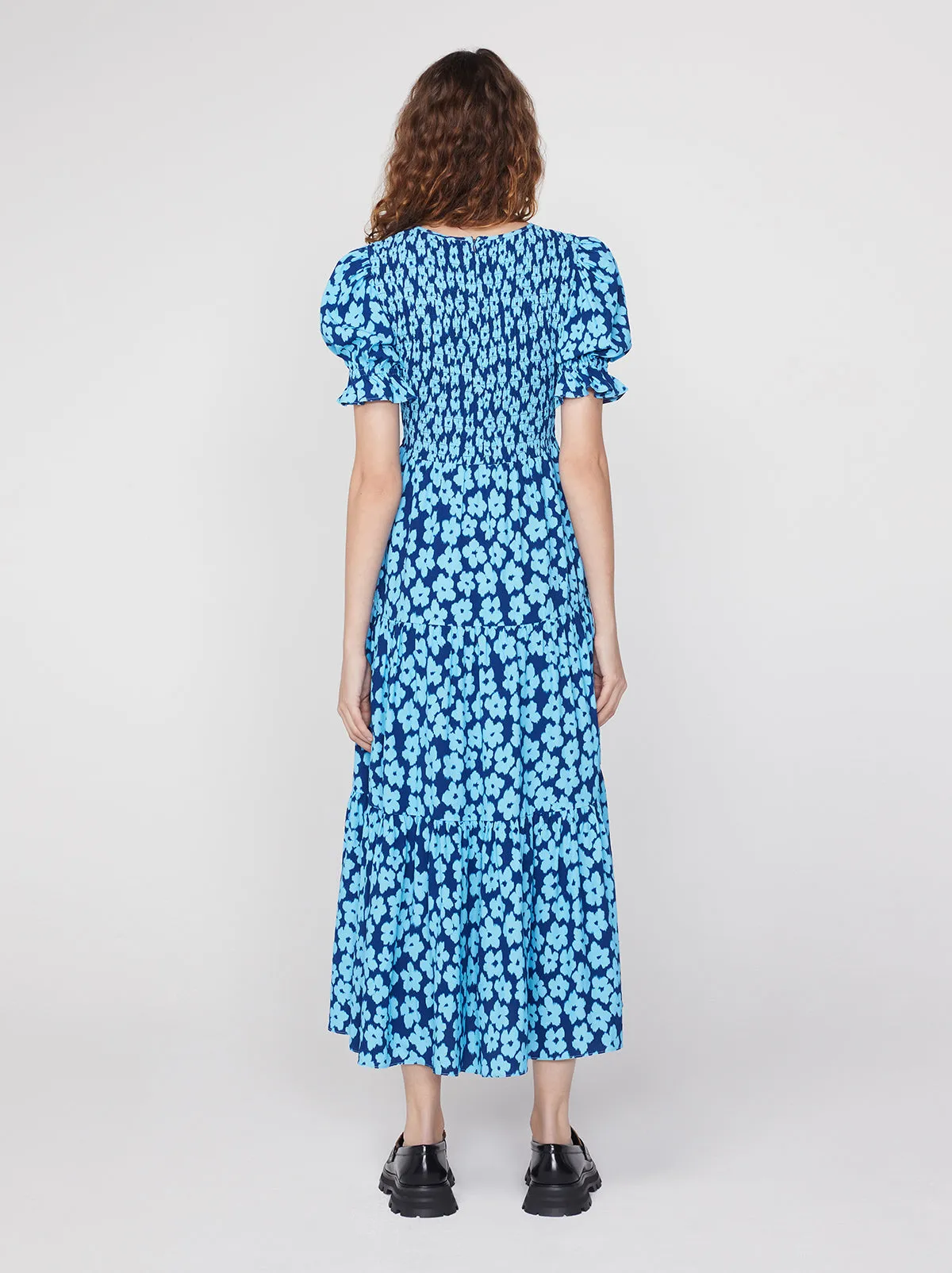 Persephone Blue Blurred Floral Midi Dress