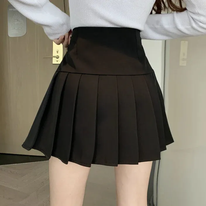 Pleated high waist a-line short skirt     S2819