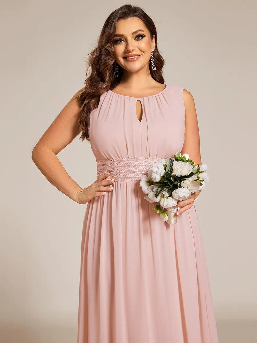 Plus Size Hollow Out Sleeveless Empire Waist Chiffon Bridesmaid Dress
