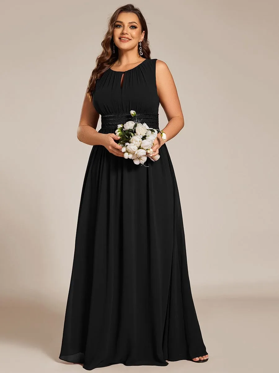 Plus Size Hollow Out Sleeveless Empire Waist Chiffon Bridesmaid Dress