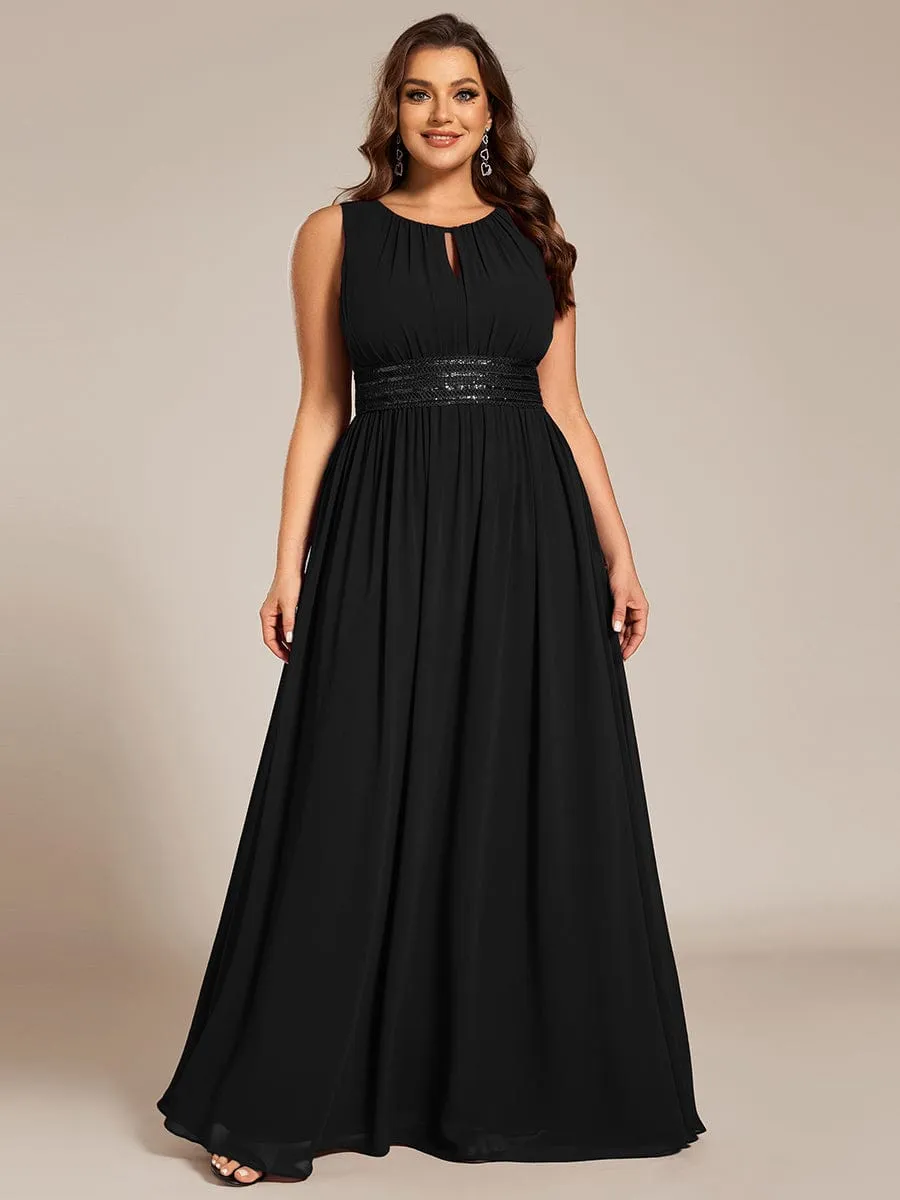 Plus Size Hollow Out Sleeveless Empire Waist Chiffon Bridesmaid Dress
