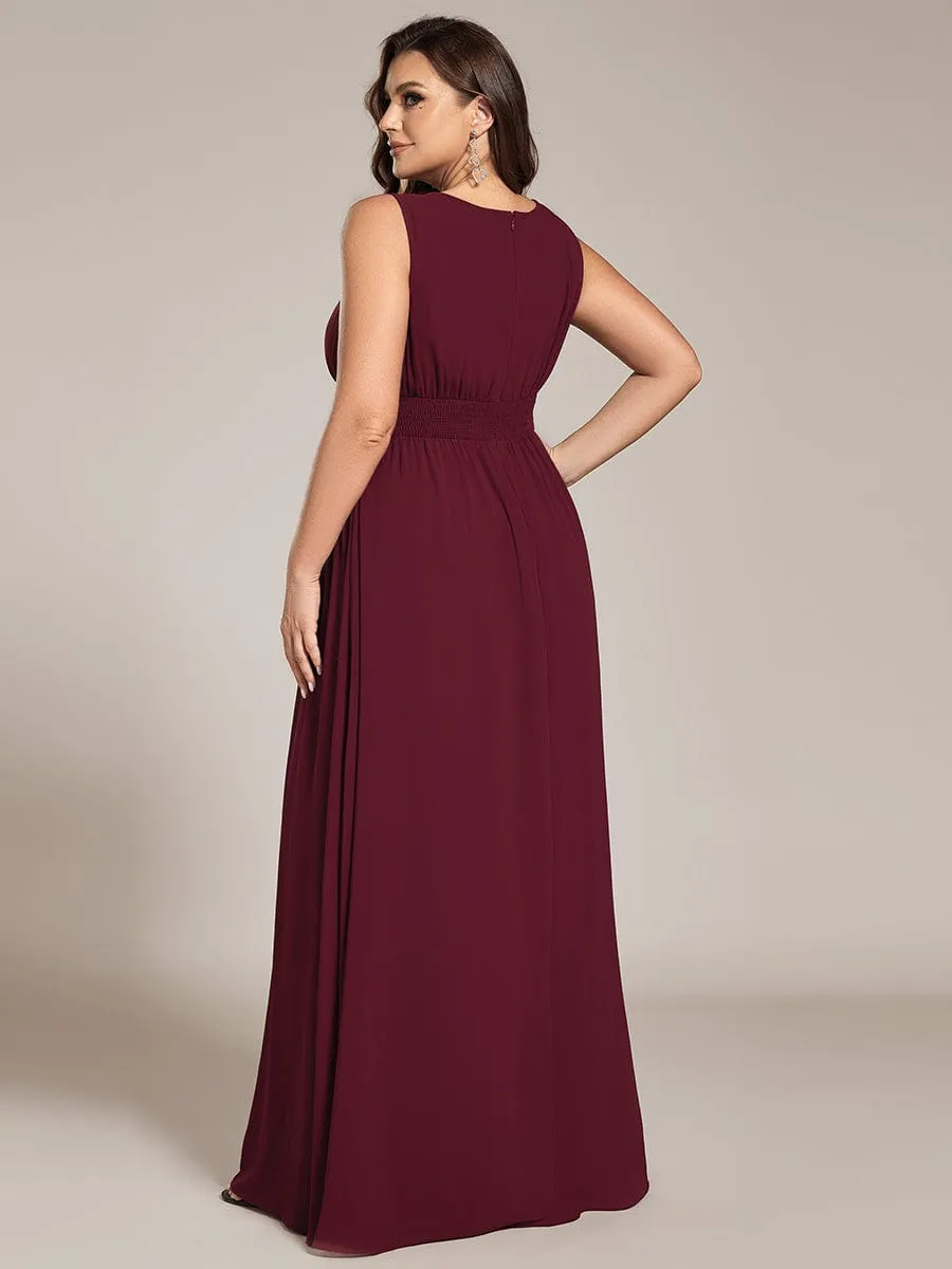 Plus Size Hollow Out Sleeveless Empire Waist Chiffon Bridesmaid Dress