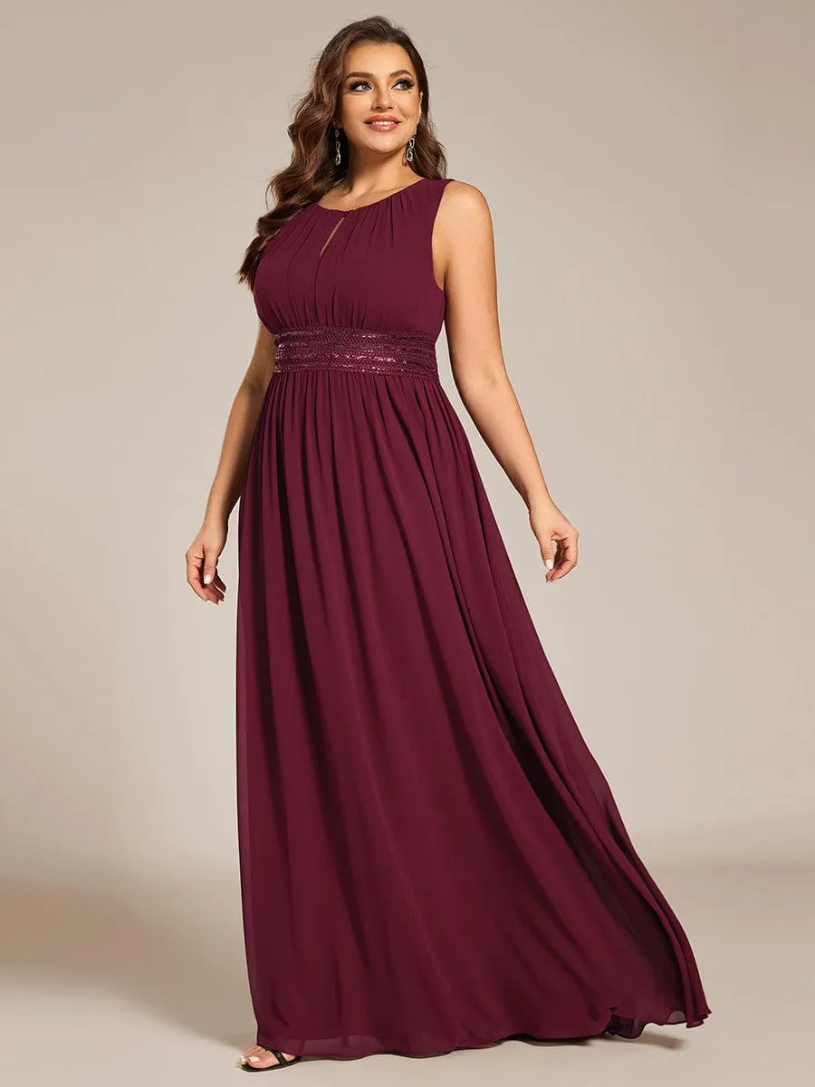 Plus Size Hollow Out Sleeveless Empire Waist Chiffon Bridesmaid Dress