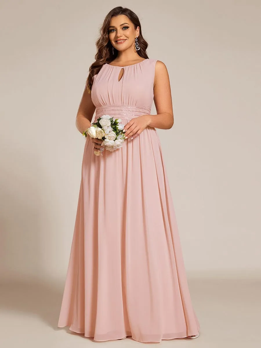 Plus Size Hollow Out Sleeveless Empire Waist Chiffon Bridesmaid Dress
