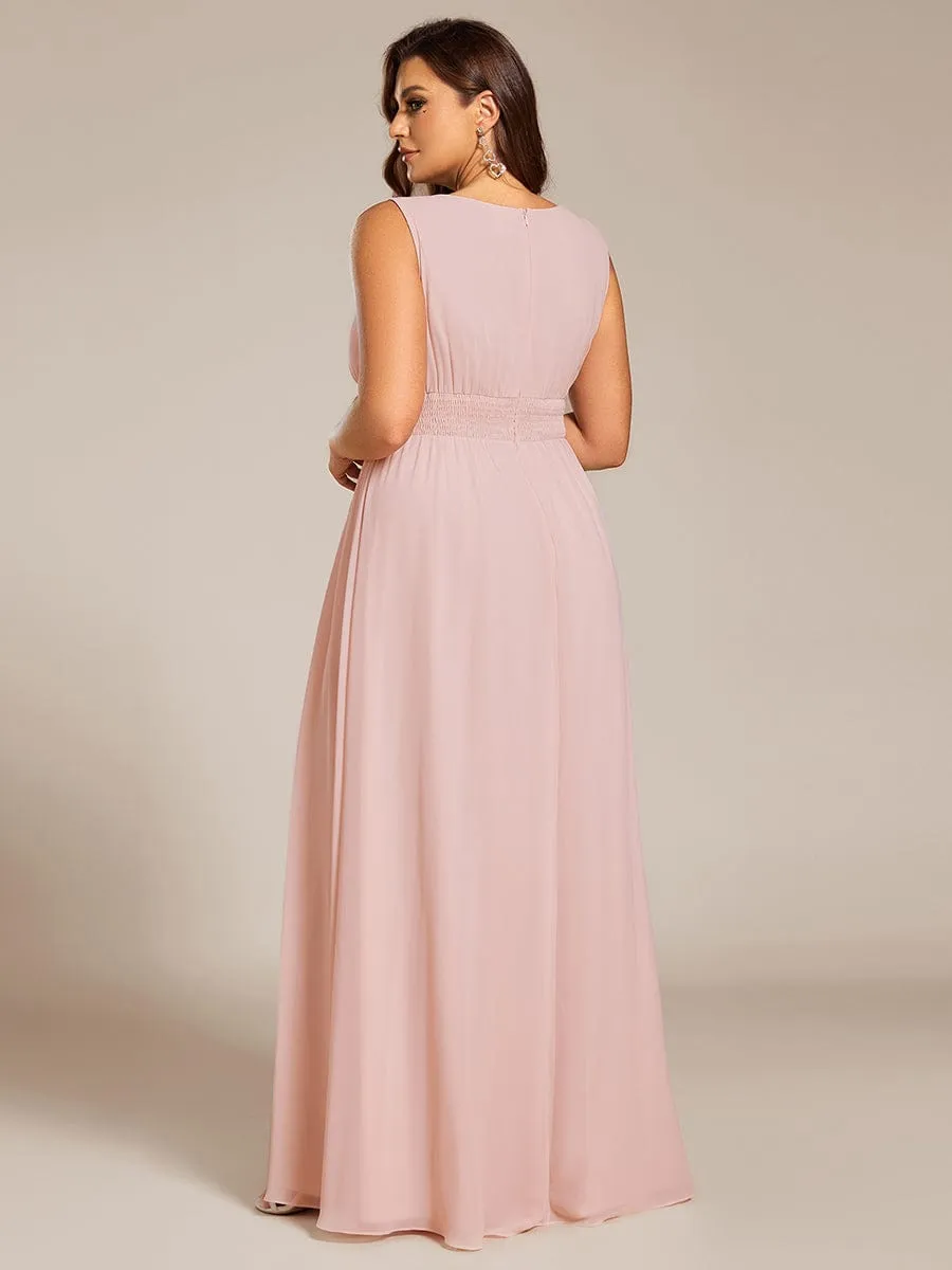 Plus Size Hollow Out Sleeveless Empire Waist Chiffon Bridesmaid Dress