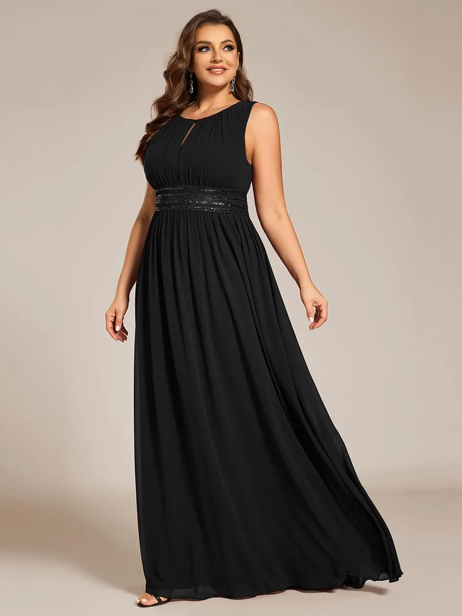 Plus Size Hollow Out Sleeveless Empire Waist Chiffon Bridesmaid Dress