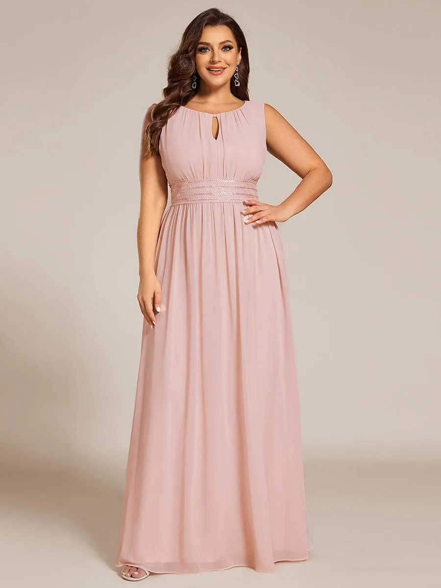 Plus Size Hollow Out Sleeveless Empire Waist Chiffon Bridesmaid Dress