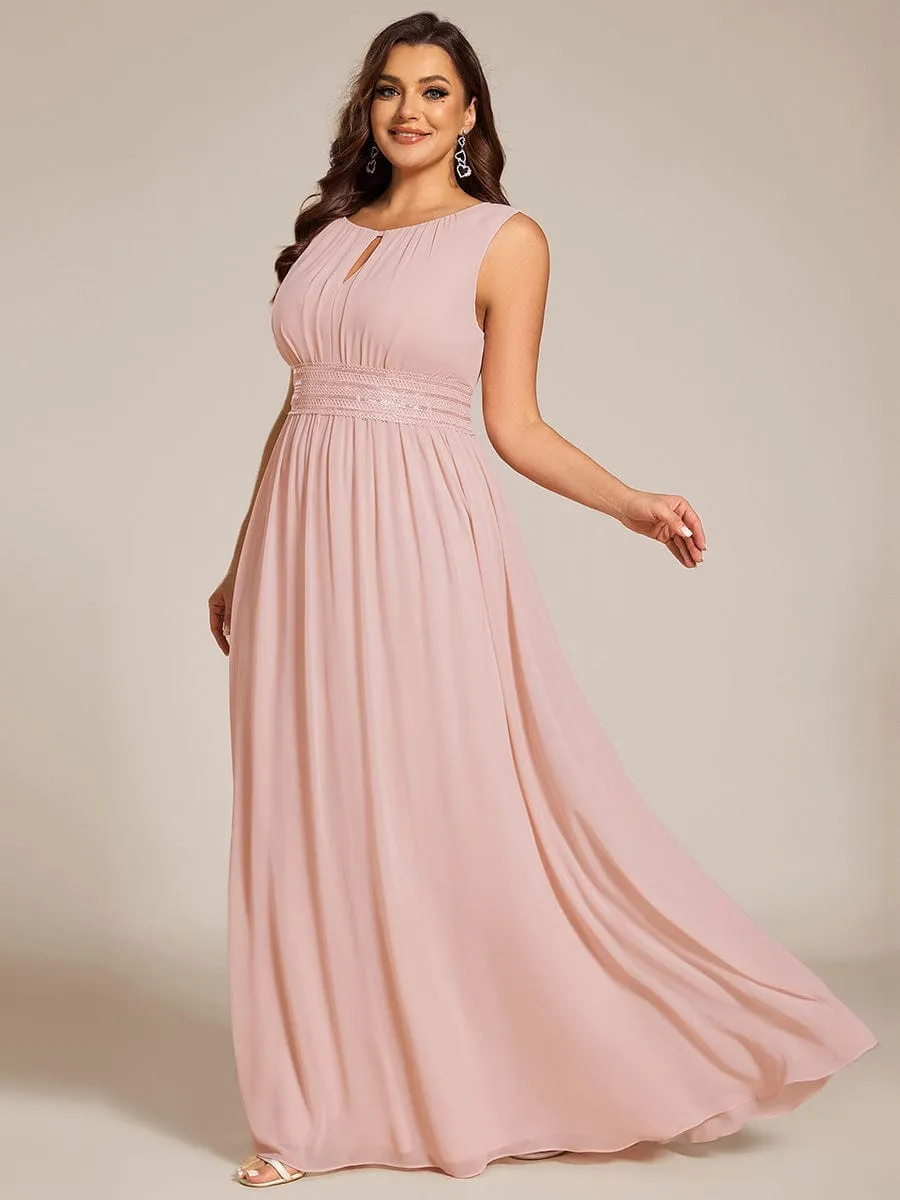 Plus Size Hollow Out Sleeveless Empire Waist Chiffon Bridesmaid Dress