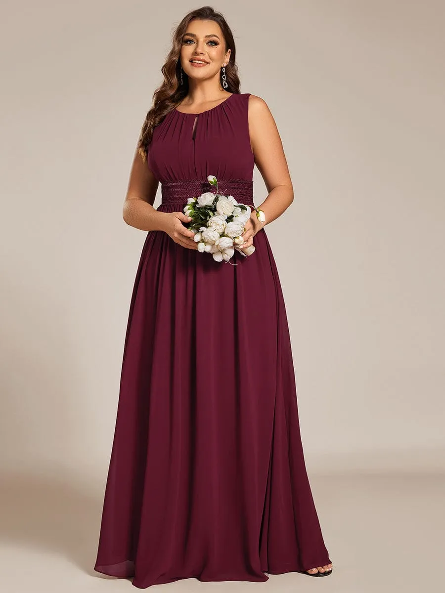 Plus Size Hollow Out Sleeveless Empire Waist Chiffon Bridesmaid Dress