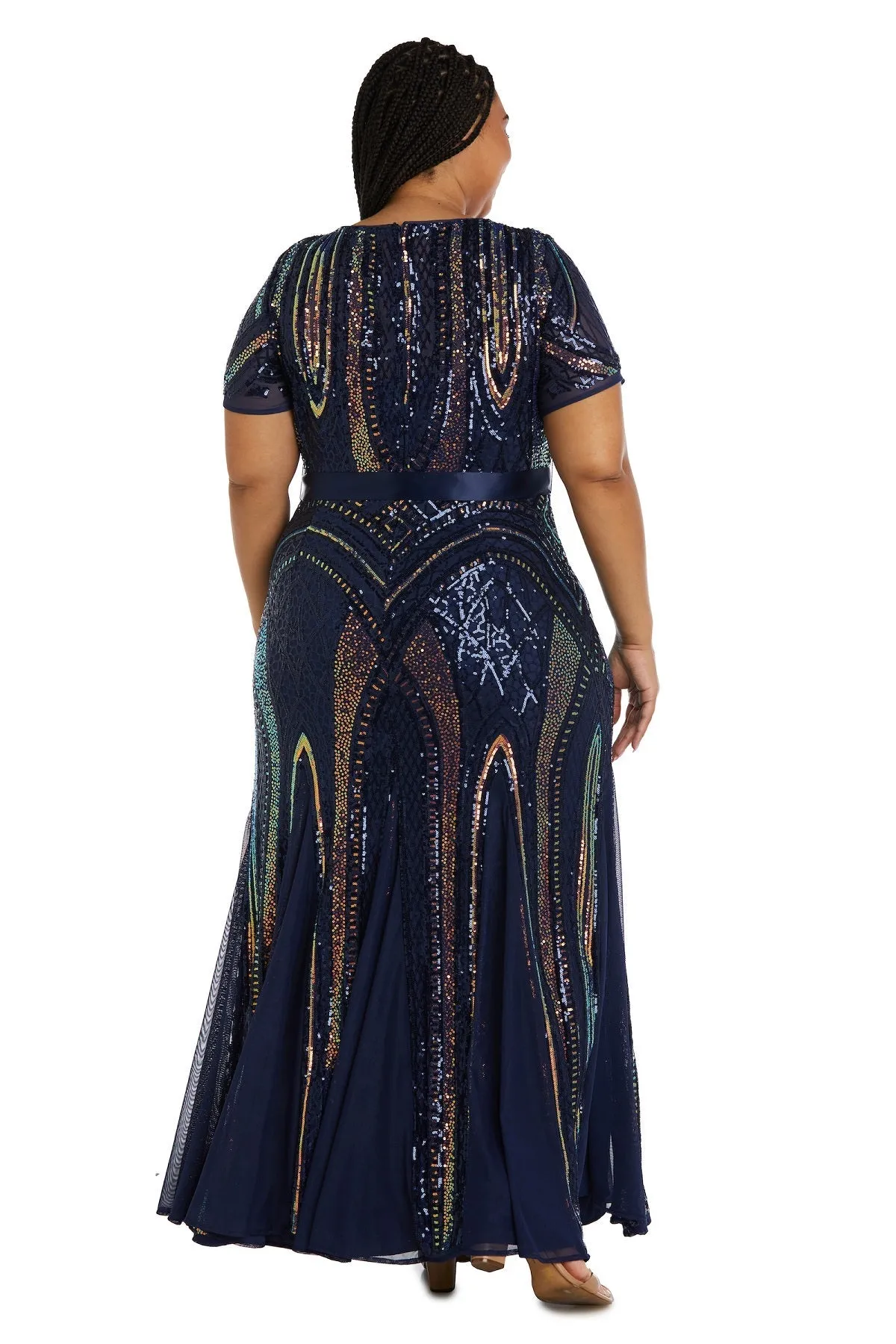 Plus Size Women Short Sleeve Sequined Rainbow Evening Gown