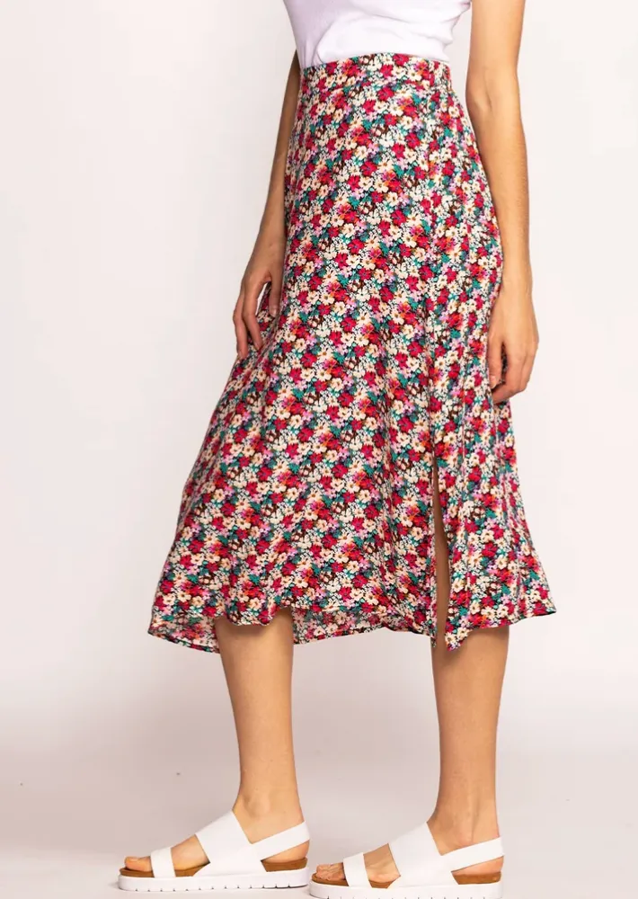 PM Floral Midi Skirt-Pink