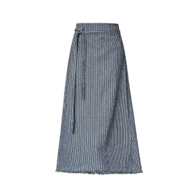 Pre Order: High Waisted Lace Up Striped Maxi Skirt