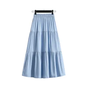 Pre Order:  Patchwork Denim Pleated A-Line Skirt