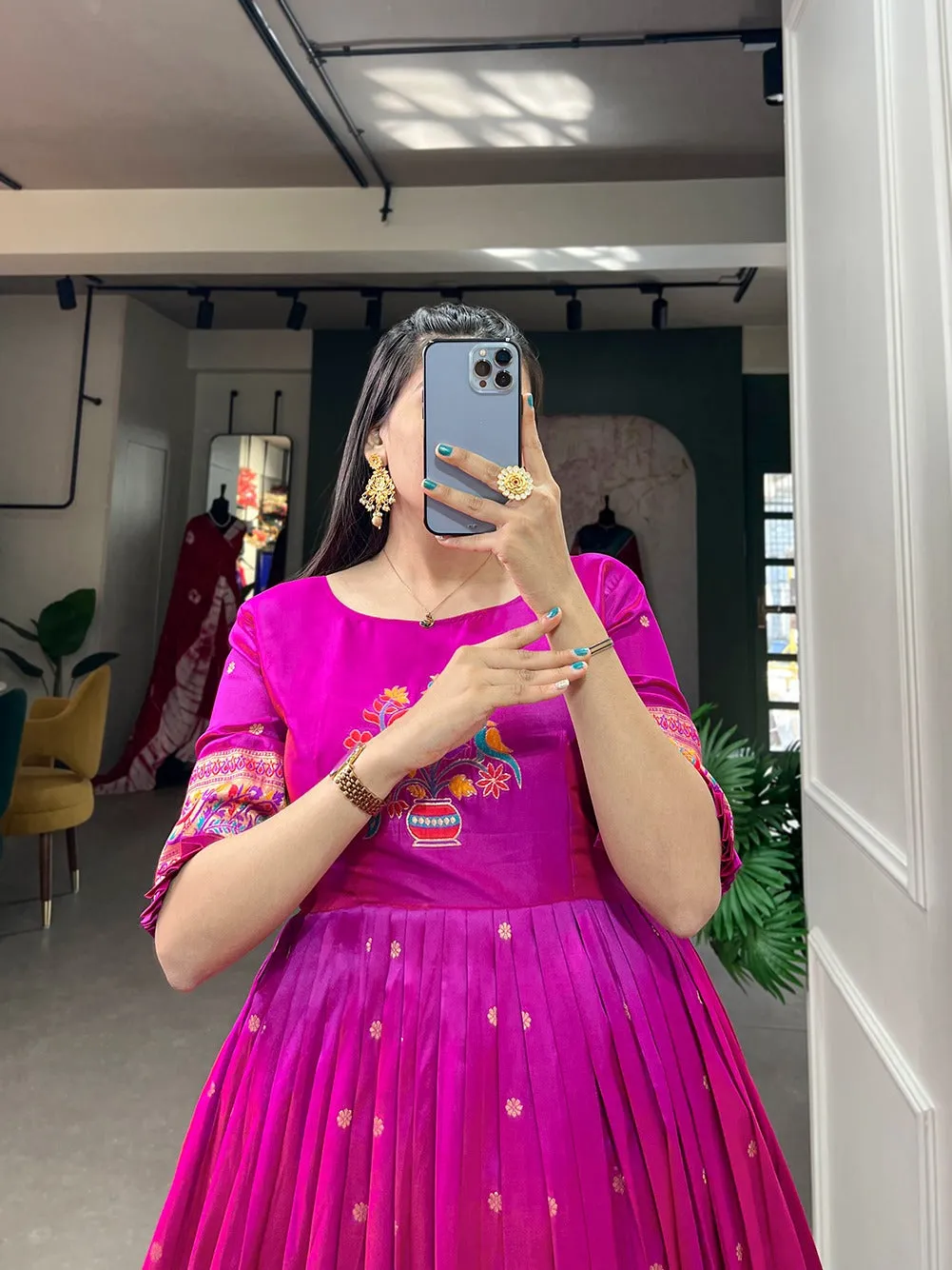 Purple Jacquard Silk Paithani Gown