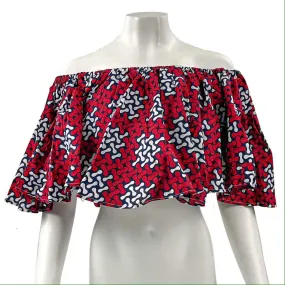 Red & White Off-Shoulder Ankara Top