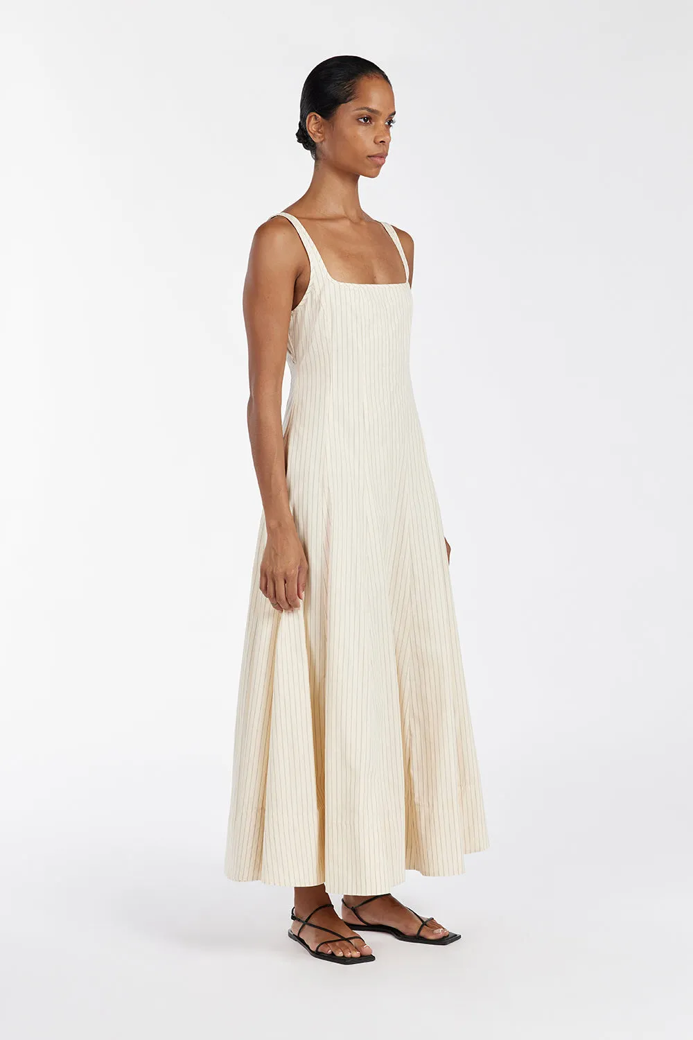 RILEY CREAM STRIPE MIDI DRESS