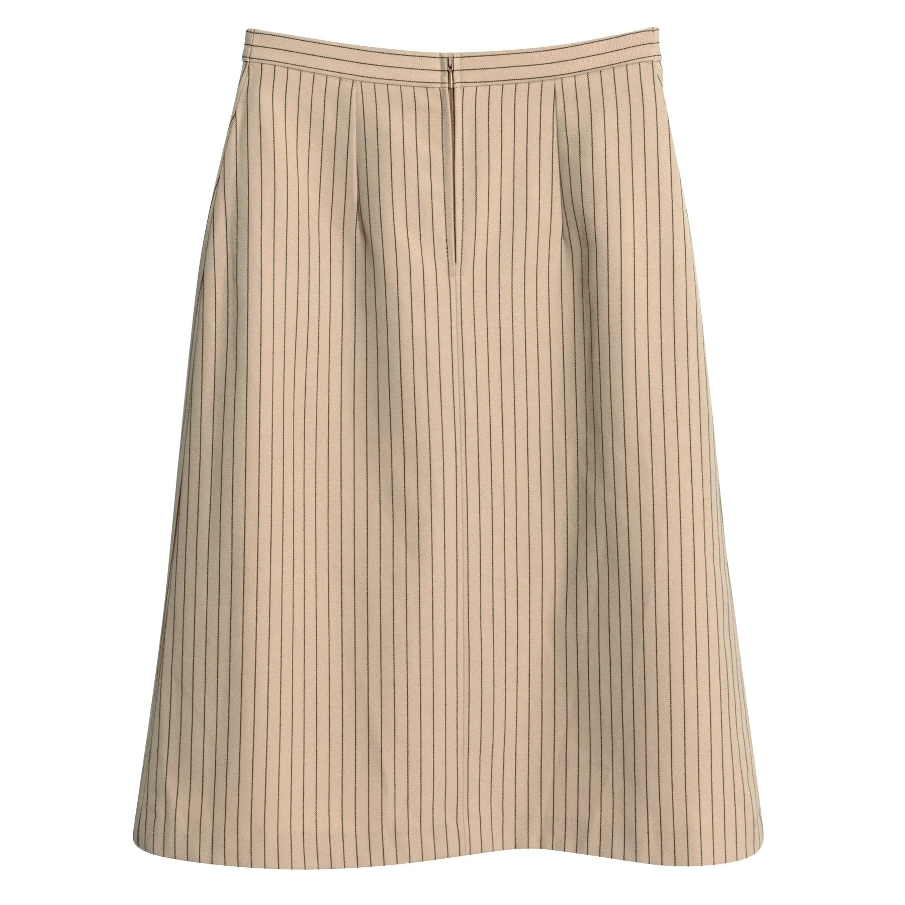 Schurwolle Twill Inverted Pleat A-Line Midi Skirt