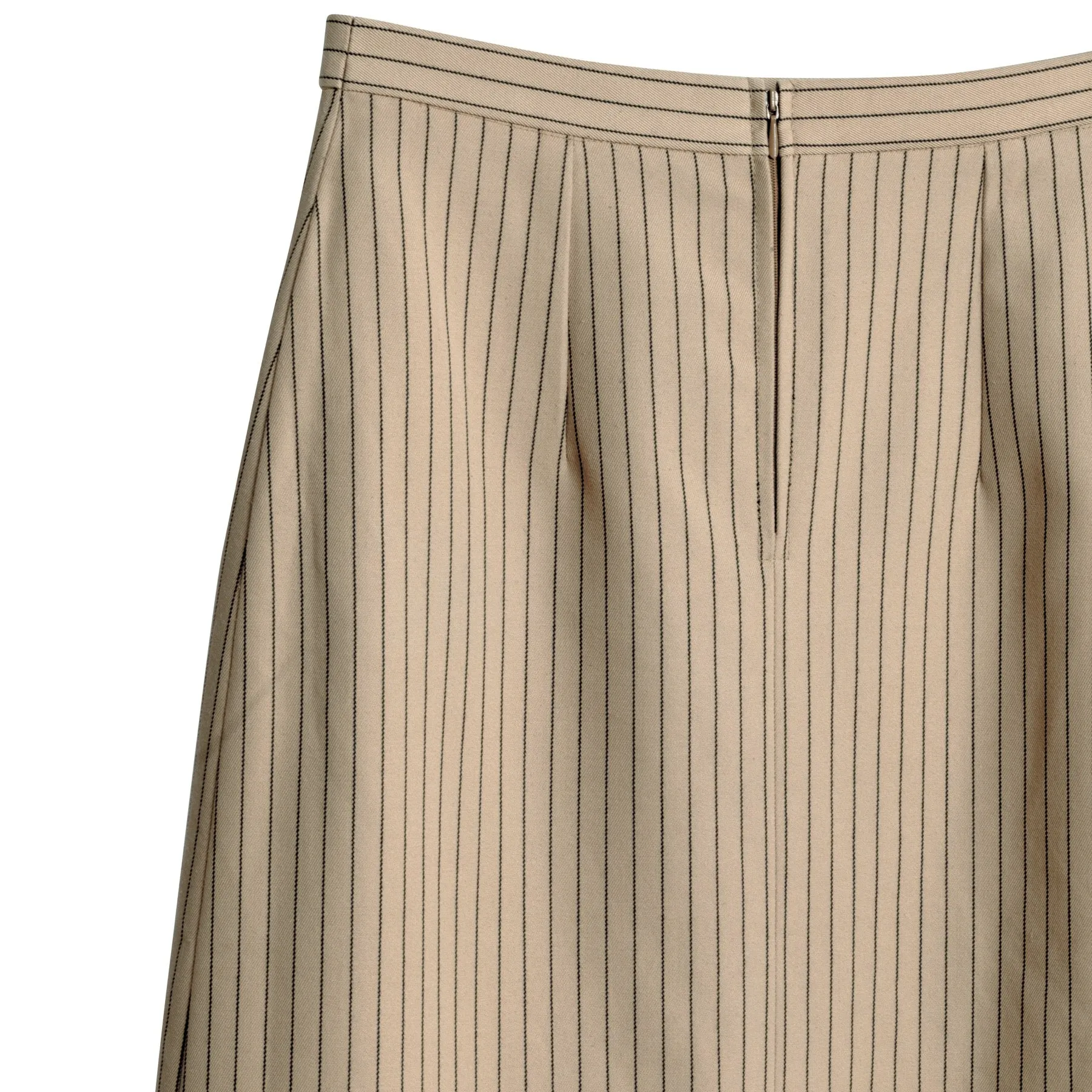 Schurwolle Twill Inverted Pleat A-Line Midi Skirt