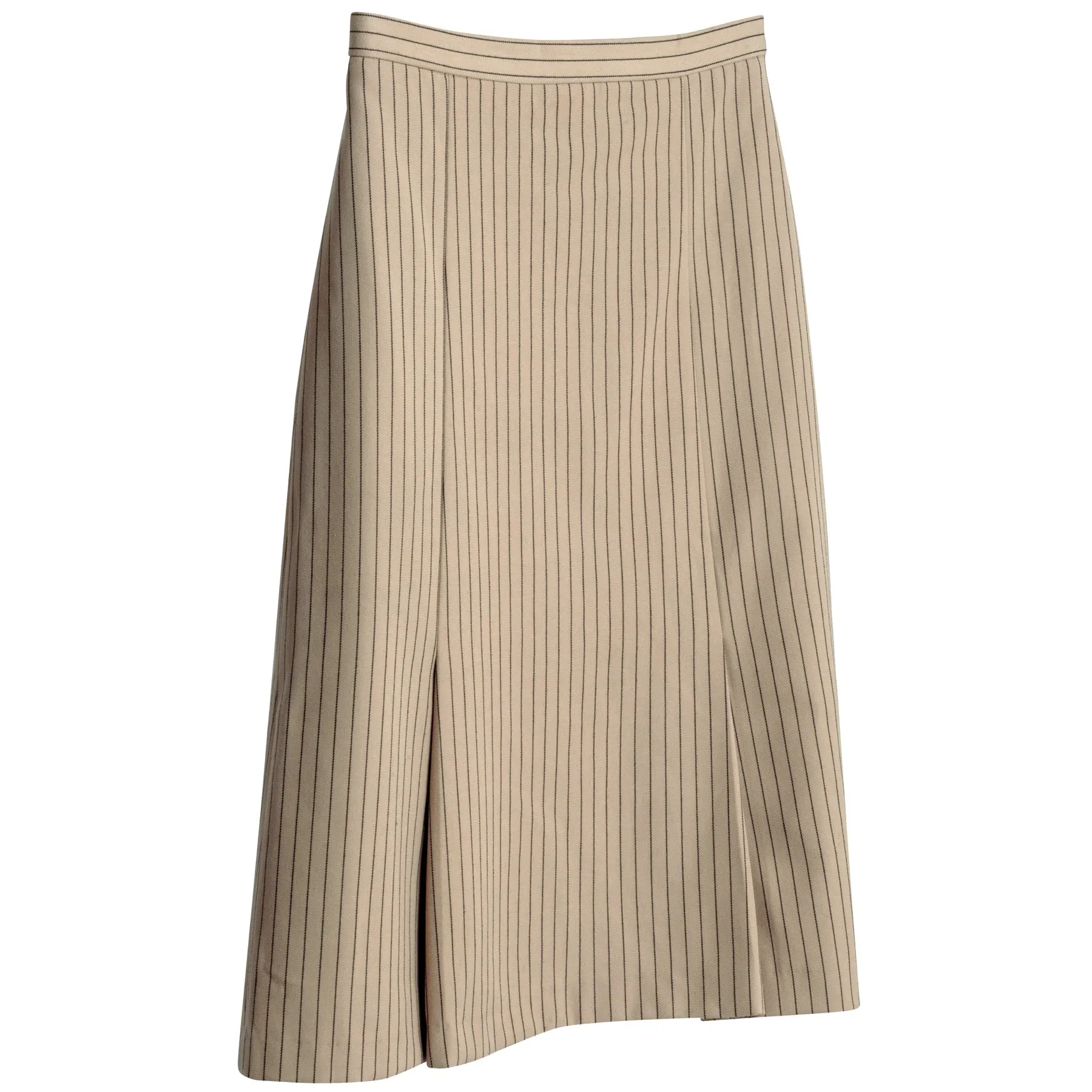 Schurwolle Twill Inverted Pleat A-Line Midi Skirt