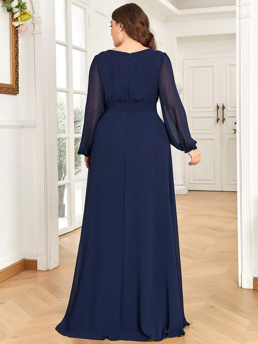 See-Througth Puff Sleeve Chiffon Plus Size Bridesmaid Dress