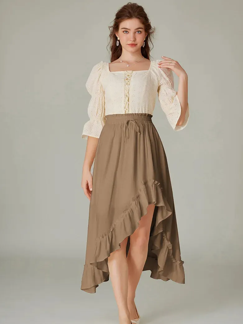 Slub Cotton Renaissance Drawstring Waist Pocket Skirt