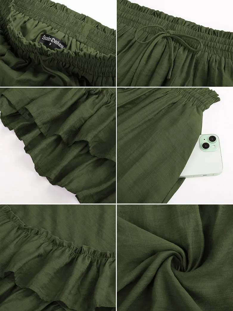 Slub Cotton Renaissance Drawstring Waist Pocket Skirt