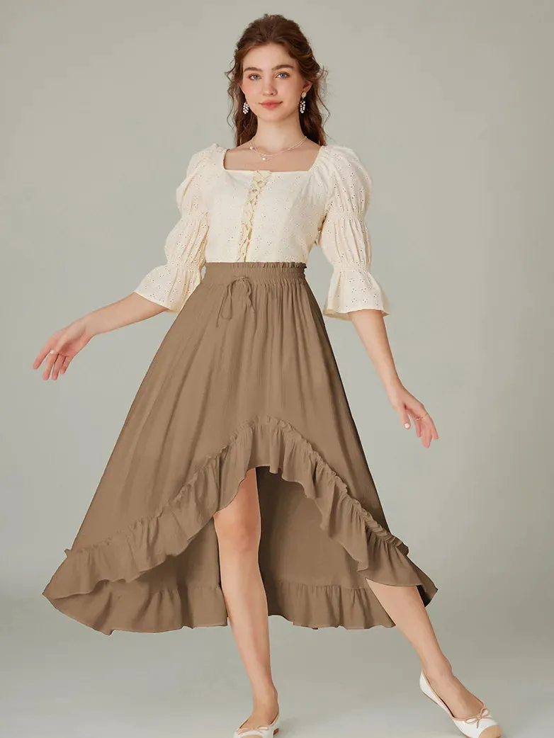 Slub Cotton Renaissance Drawstring Waist Pocket Skirt