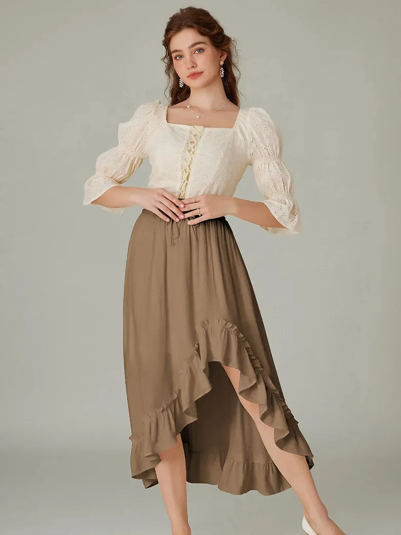 Slub Cotton Renaissance Drawstring Waist Pocket Skirt