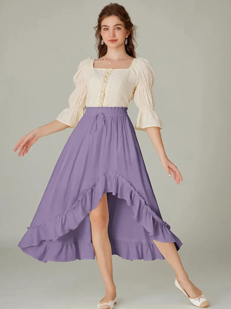Slub Cotton Renaissance Drawstring Waist Pocket Skirt