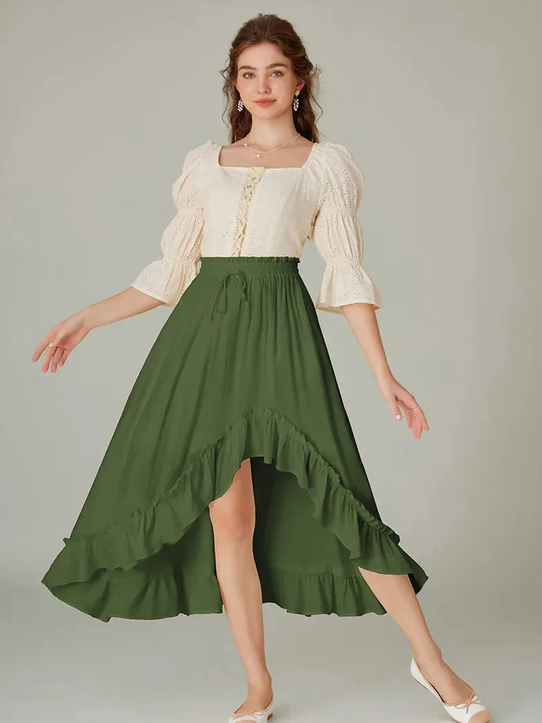 Slub Cotton Renaissance Drawstring Waist Pocket Skirt