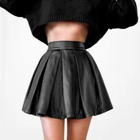 Topshop Pleated Skater Flared Faux Leather Mini Skirt Size XS