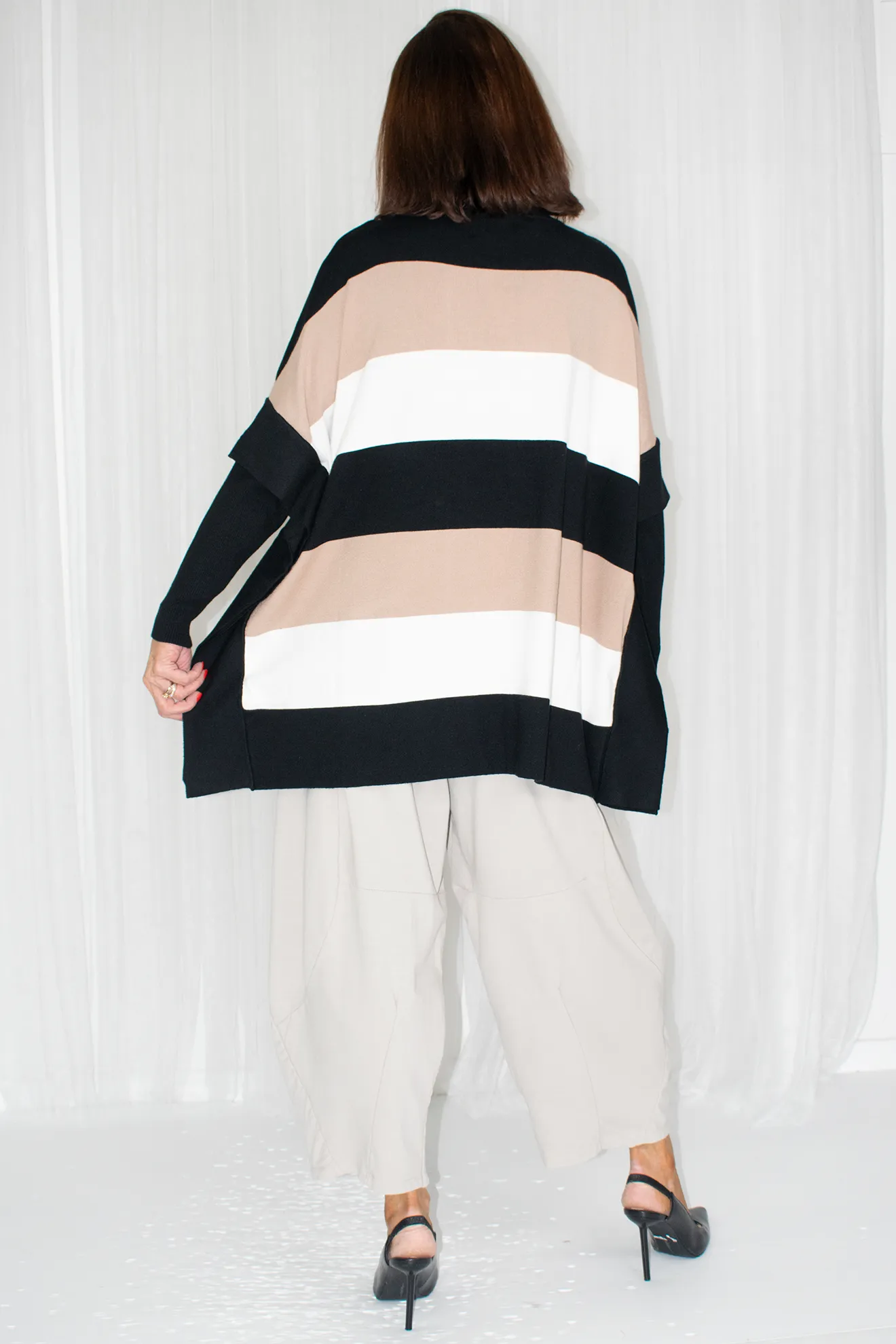 Trina Stripe Turtle Neck Knit in Black/Mocha