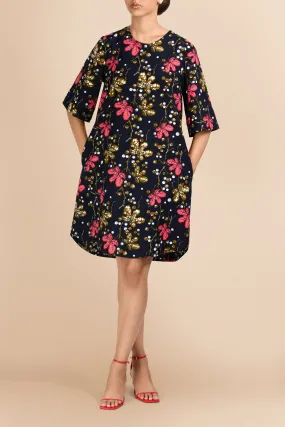 Vele Shift Cotton Dress in Scattered Flowers Print
