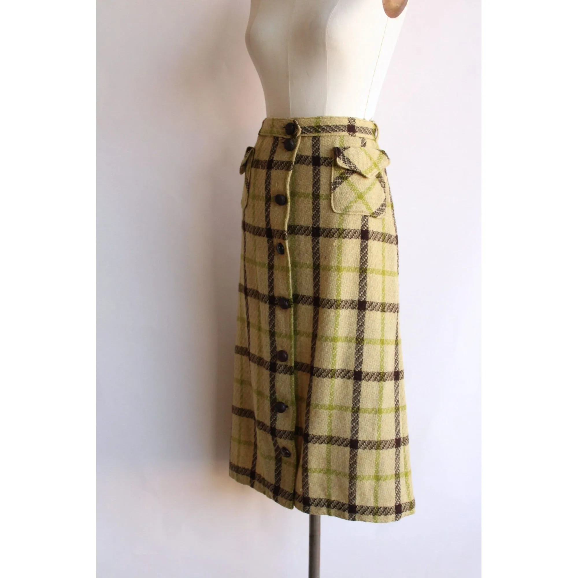 Vintage 1940s Livingston Bros. Plaid Wool Skirt with Pockets
