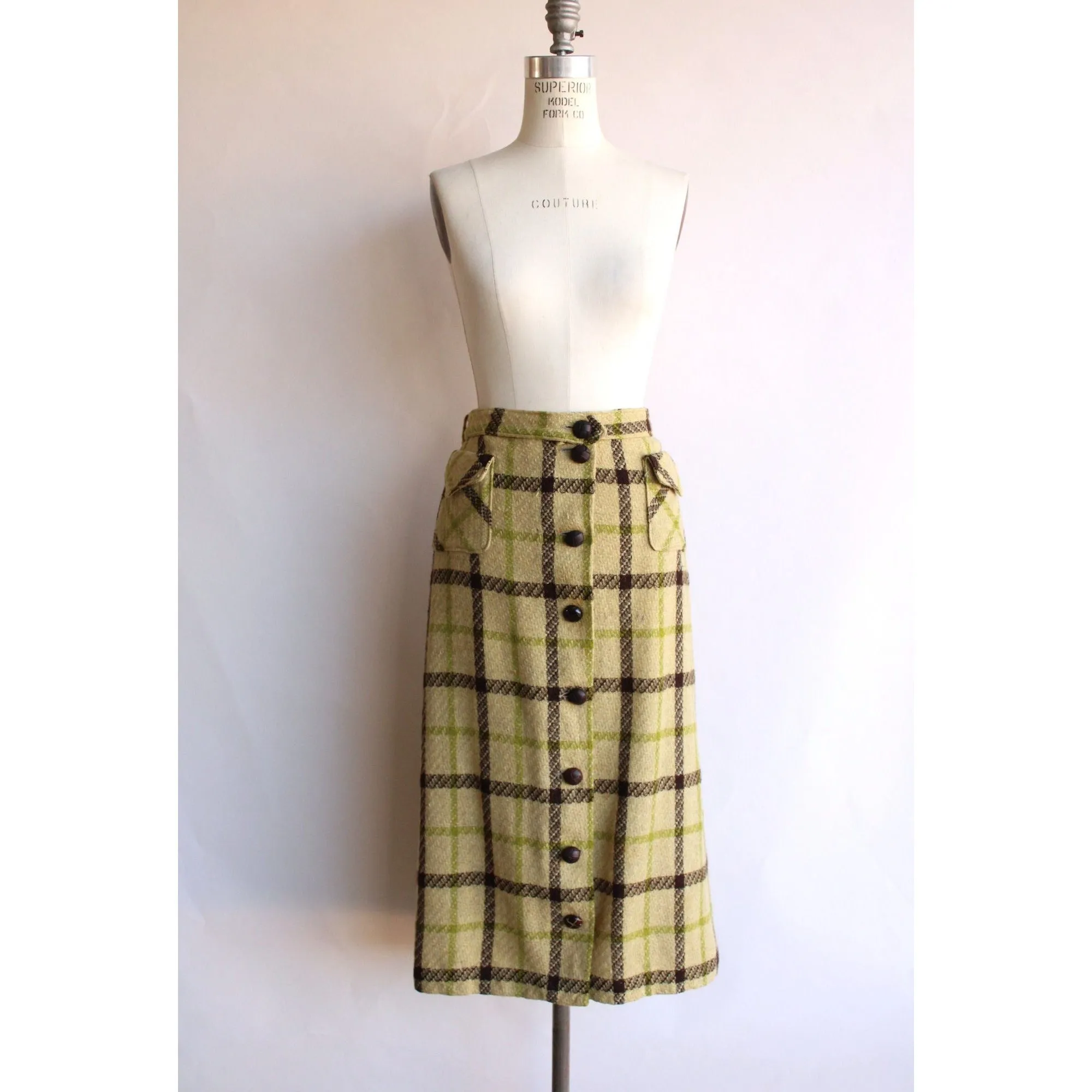 Vintage 1940s Livingston Bros. Plaid Wool Skirt with Pockets