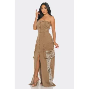 Vintage Washed Distressed Cargo Maxi Dress Vintage Washed Distressed Cargo Maxi Dress