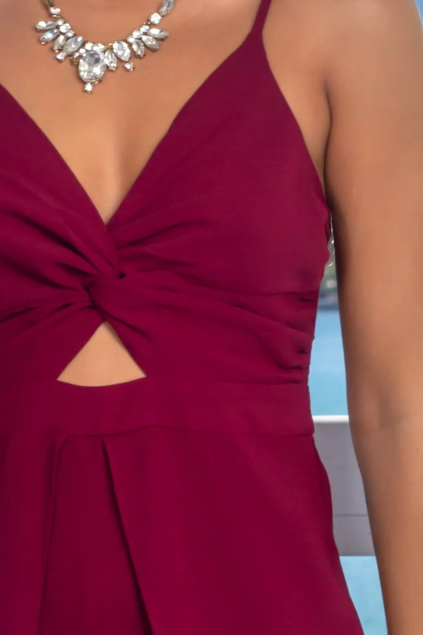 Wine Front Twist Jumpsuit