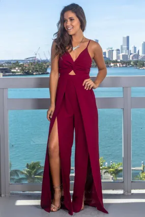 Wine Front Twist Jumpsuit